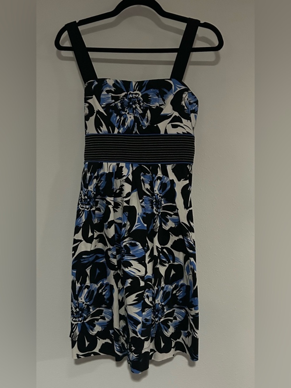 Corey P Square-Neck Midi Dress with Blue Floral Print